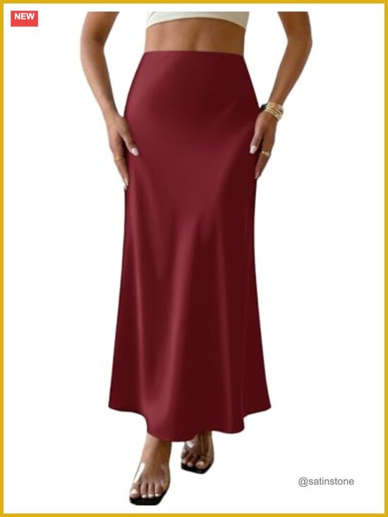 Dresses & Skirts - Satin Maxi Skirt High Waisted A-Line Flowy Formal Cocktail Party